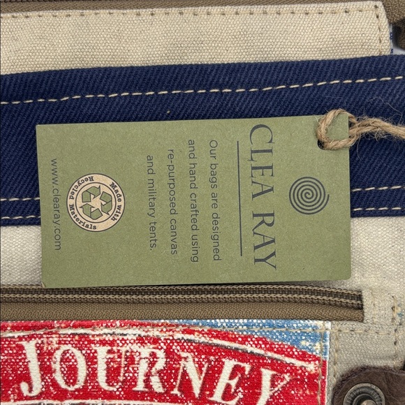 Clea Ray Canvas Satchel Recycled Military Tent with Bicycle Print NWT - Picture 3 of 14